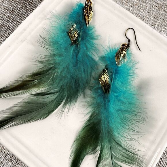Free People Blue and Gold Feather Earrings - Picture 10 of 10
